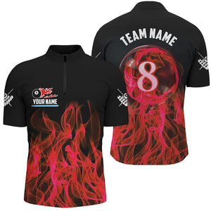 Red Flaming 8 Ball Pool Custom Men Billiard Polo & 1/4 Zip Shirts, 3D Pool Player Shirts Jerseys TDM2434