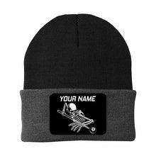 Load image into Gallery viewer, Personalized Skull 8 Ball Billiard Knit Beanie Hat With Rectangle Patch Custom Billiard Knit Cap TDM4940