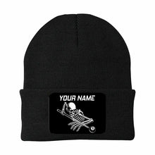 Load image into Gallery viewer, Personalized Skull 8 Ball Billiard Knit Beanie Hat With Rectangle Patch Custom Billiard Knit Cap TDM4940