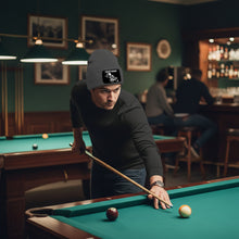 Load image into Gallery viewer, Personalized Skull 8 Ball Billiard Knit Beanie Hat With Rectangle Patch Custom Billiard Knit Cap TDM4940