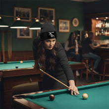 Load image into Gallery viewer, Personalized Skull 8 Ball Billiard Knit Beanie Hat With Rectangle Patch Custom Billiard Knit Cap TDM4940