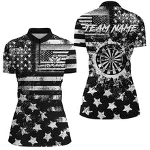 Load image into Gallery viewer, Custom Black Grunge US Flag Patriotic Darts Shirt For Women, Retro Darts Board Darts Team Jerseys TDM3155