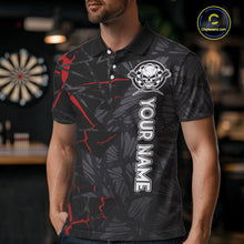 Load image into Gallery viewer, Personalized Skull Black Grunge Darts Polo &amp; Quarter Zip For Men Custom Darts Team Jersey |Red TDM5378