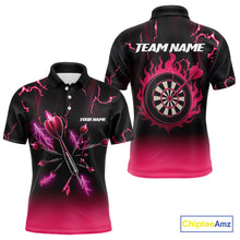 Load image into Gallery viewer, Pink And Black Lightning Arrow Custom Dart Shirts For Men| Darts Team Jersey – Polo &amp; Quarter Zip TDM3965