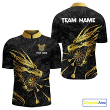 Load image into Gallery viewer, Personalized Black Gold Dragon Dart Shirts For Men Custom Darts League Team Jersey Polo &amp; 1/4 Zip TDM4142