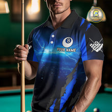 Load image into Gallery viewer, Personalized Thunder Lightning Wolf Billiard Shirt For Men, 8 Ball Billiard Team Jerseys |Blue TDM4520