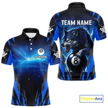 Load image into Gallery viewer, Personalized Thunder Lightning Wolf Billiard Shirt For Men, 8 Ball Billiard Team Jerseys |Blue TDM4520