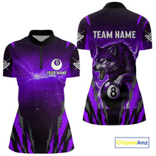 Load image into Gallery viewer, Personalized Thunder Lightning Wolf Billiard Shirt For Women, 8 Ball Billiard Team Jerseys |Purple TDM4521