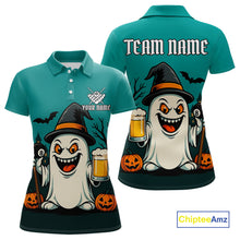 Load image into Gallery viewer, Custom Billiard Shirt Halloween Ghostly Beer Polo &amp; 1/4 Zip For Women, Funny 8 Ball Pool Team Jersey TDM4943