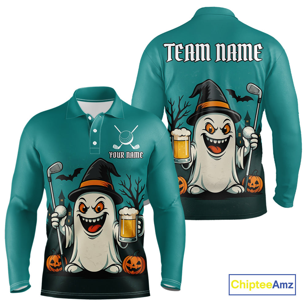 Funny Ghostly Beer Halloween Golf Polo Shirt For Men Custom Halloween Ladies Golf Outfit TDM4944