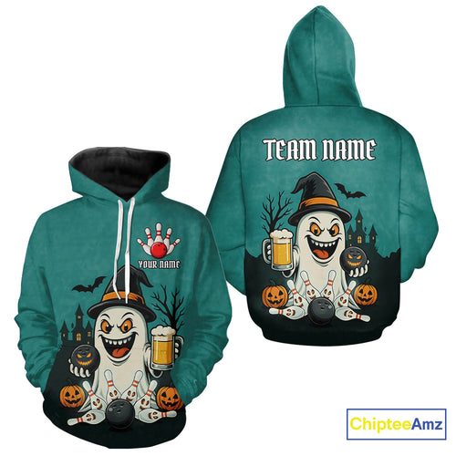 Funny Ghostly Beer Bowling Halloween Hoodie For Men & Women Custom  Bowling Team Hoodie Jerseys TDM4945