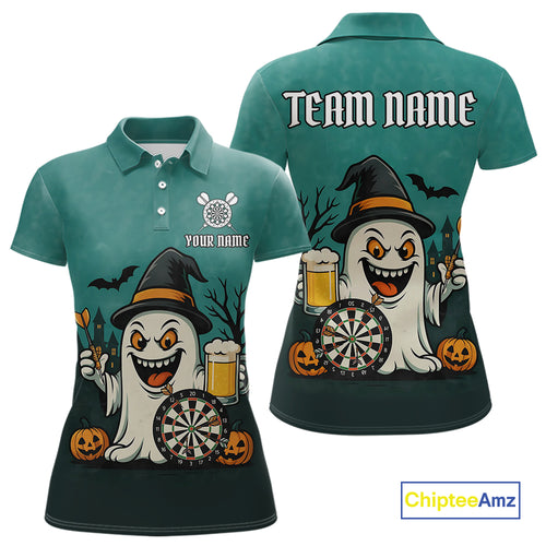 Custom Darts Shirt Halloween Ghostly Beer Polo & 1/4 Zip For Women, Funny Darts Jersey, Darts Gifts TDM4946
