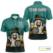 Load image into Gallery viewer, Custom Darts Shirt Halloween Ghostly Beer Polo &amp; 1/4 Zip For Men, Funny Darts Jersey, Darts Gifts TDM4946