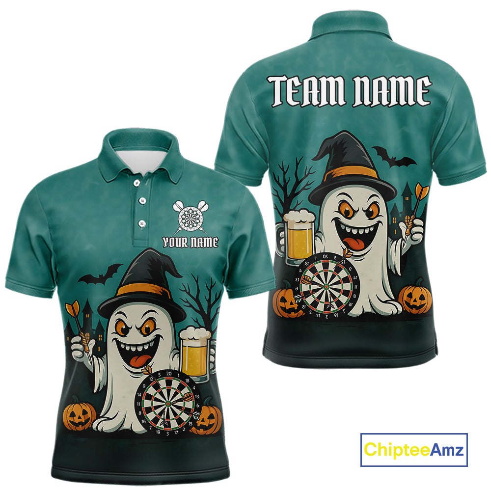 Custom Darts Shirt Halloween Ghostly Beer Polo & 1/4 Zip For Men, Funny Darts Jersey, Darts Gifts TDM4946