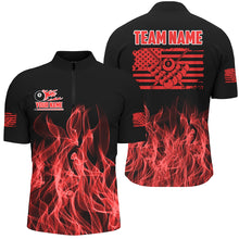 Load image into Gallery viewer, 3D Red Flaming American Flag Men Billiard Shirt Custom Patriotic Pool Player Shirt Billiard Jersey TDM3162