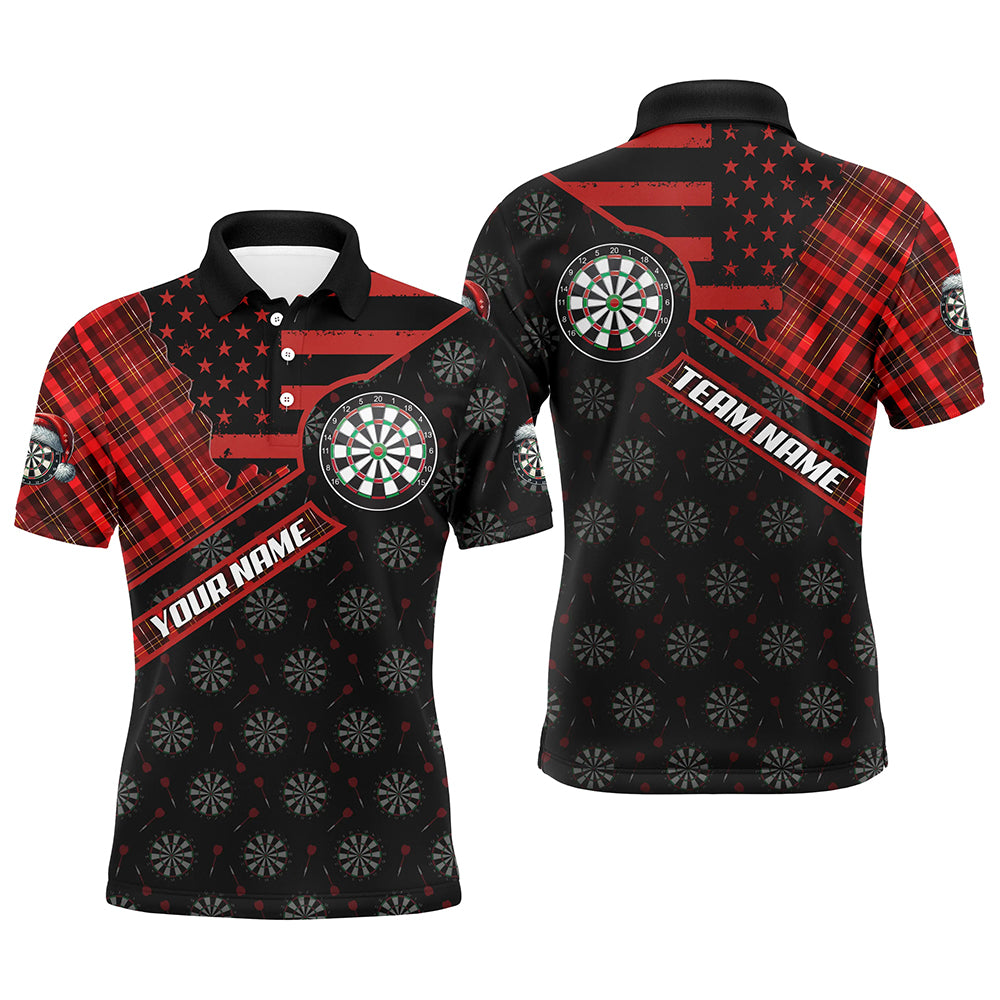 Red Darts Christmas American Flag Pattern Custom Dart Shirts For Men, Xmas Dart Jerseys Dart Gifts TDM3168