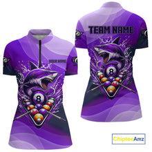 Load image into Gallery viewer, Personalized Purple Pool Ball Shark Billiard Shirts For Women Custom Team League Billiard Jerseys TDM3842