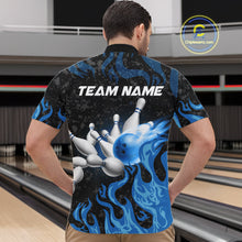 Load image into Gallery viewer, Blue Flaming Bowling Jersey For Men Custom Fire Bowling Pin Team Jersey Polo &amp; Quarter Zip Shirts TDM6267