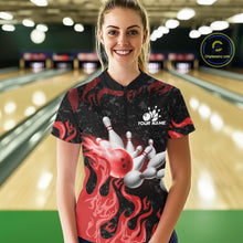Load image into Gallery viewer, Red Flaming Bowling Jersey For Women Custom Fire Bowling Pin Team Jersey Polo &amp; Quarter Zip Shirts TDM6268