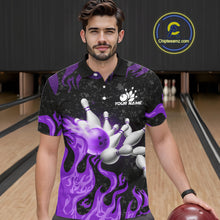 Load image into Gallery viewer, Purple Flaming Bowling Jersey For Men Custom Fire Bowling Pin Team Jersey Polo &amp; Quarter Zip TDM6269