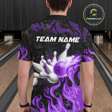 Load image into Gallery viewer, Purple Flaming Bowling Jersey For Men Custom Fire Bowling Pin Team Jersey Polo &amp; Quarter Zip TDM6269