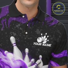 Load image into Gallery viewer, Purple Flaming Bowling Jersey For Men Custom Fire Bowling Pin Team Jersey Polo &amp; Quarter Zip TDM6269