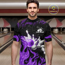 Load image into Gallery viewer, Purple Flaming Bowling Jersey For Men Custom Fire Bowling Pin Team Jersey Polo &amp; Quarter Zip TDM6269