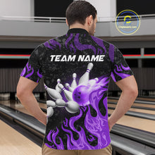 Load image into Gallery viewer, Purple Flaming Bowling Jersey For Men Custom Fire Bowling Pin Team Jersey Polo &amp; Quarter Zip TDM6269
