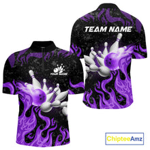 Load image into Gallery viewer, Purple Flaming Bowling Jersey For Men Custom Fire Bowling Pin Team Jersey Polo &amp; Quarter Zip TDM6269