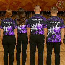 Load image into Gallery viewer, Purple Flaming Bowling Jersey For Men Custom Fire Bowling Pin Team Jersey Polo &amp; Quarter Zip TDM6269