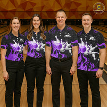 Load image into Gallery viewer, Purple Flaming Bowling Jersey For Men Custom Fire Bowling Pin Team Jersey Polo &amp; Quarter Zip TDM6269