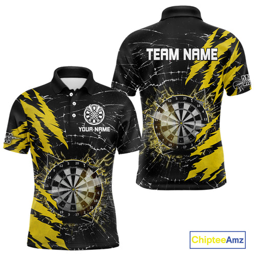 Yellow Black Darts Board Break Glass Custom Dart Shirts For Men, Darts Team Shirts Dart Jersey TDM4523