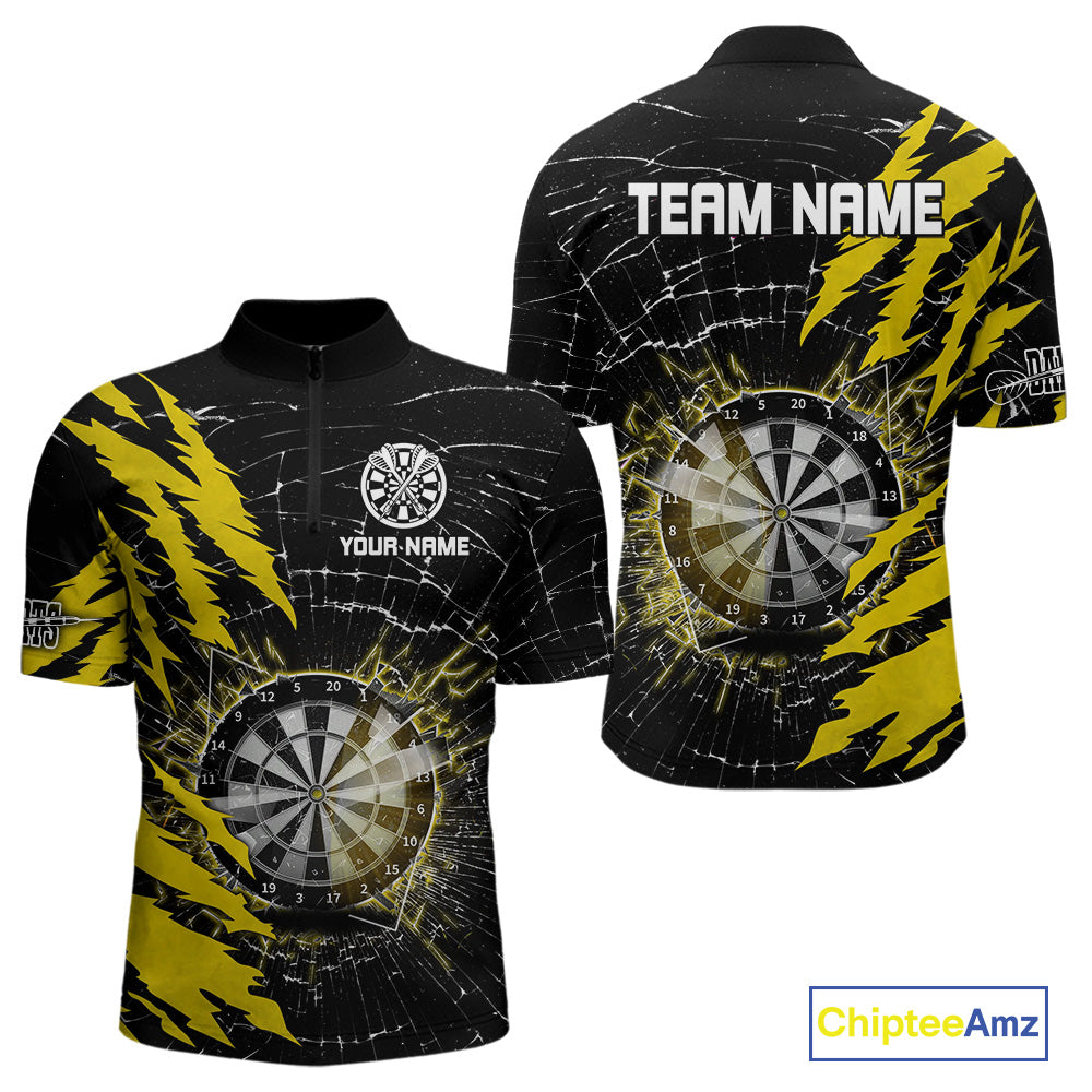 Yellow Black Darts Board Break Glass Custom Dart Shirts For Men, Darts Team Shirts Dart Jersey TDM4523
