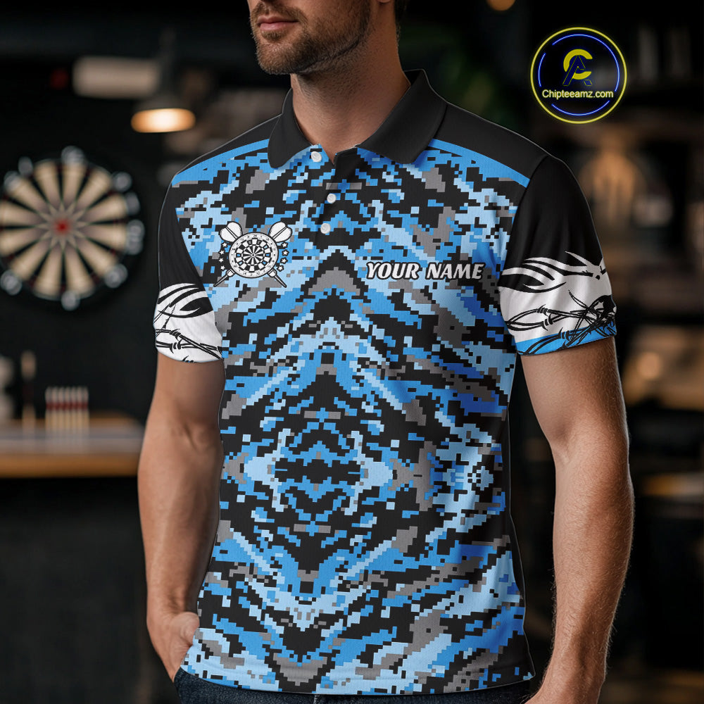 Blue Grunge Camo Funny US Flag Arrows Darts Shirt For Men Custom Darts Jersey Team Shirts TDM4524