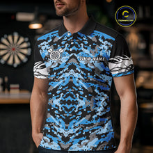Load image into Gallery viewer, Blue Grunge Camo Funny US Flag Arrows Darts Shirt For Men Custom Darts Jersey Team Shirts TDM4524