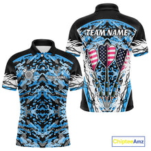 Load image into Gallery viewer, Blue Grunge Camo Funny US Flag Arrows Darts Shirt For Men Custom Darts Jersey Team Shirts TDM4524