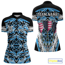 Load image into Gallery viewer, Blue Grunge Camo Funny US Flag Arrows Darts Shirt For Women Custom Darts Jersey Team Shirts TDM4524