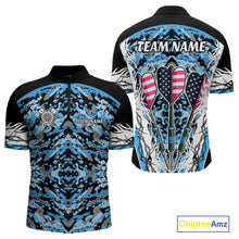 Load image into Gallery viewer, Blue Grunge Camo Funny US Flag Arrows Darts Shirt For Men Custom Darts Jersey Team Shirts TDM4524