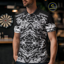 Load image into Gallery viewer, White Black Grunge Camo Funny US Flag Arrows Darts Shirt For Men Custom Darts Jersey Team Shirts TDM4525