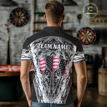 Load image into Gallery viewer, White Black Grunge Camo Funny US Flag Arrows Darts Shirt For Men Custom Darts Jersey Team Shirts TDM4525