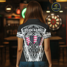 Load image into Gallery viewer, White Black Grunge Camo Funny US Flag Arrows Darts Shirt For Women Custom Darts Jersey Team Shirts TDM4525