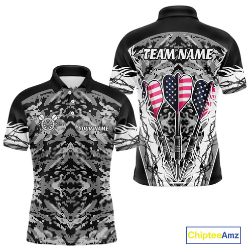 White Black Grunge Camo Funny US Flag Arrows Darts Shirt For Men Custom Darts Jersey Team Shirts TDM4525