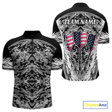 Load image into Gallery viewer, White Black Grunge Camo Funny US Flag Arrows Darts Shirt For Men Custom Darts Jersey Team Shirts TDM4525