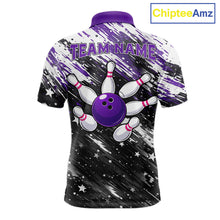 Load image into Gallery viewer, Personalized Grunge Bowling Shirt For Men Custom Bowling Polo &amp; 1/4 Zip, Bowling Uniform |Purple TDM6274