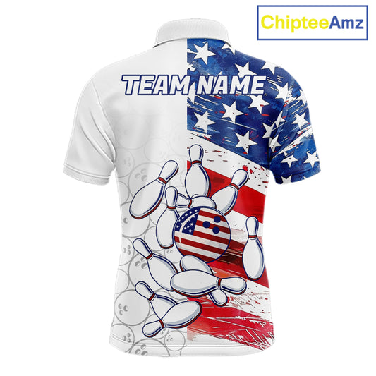 American Flag Patriotic Bowling Shirt For Men Custom Bowling Polo & Quarter Zip Team Shirts TDM6276