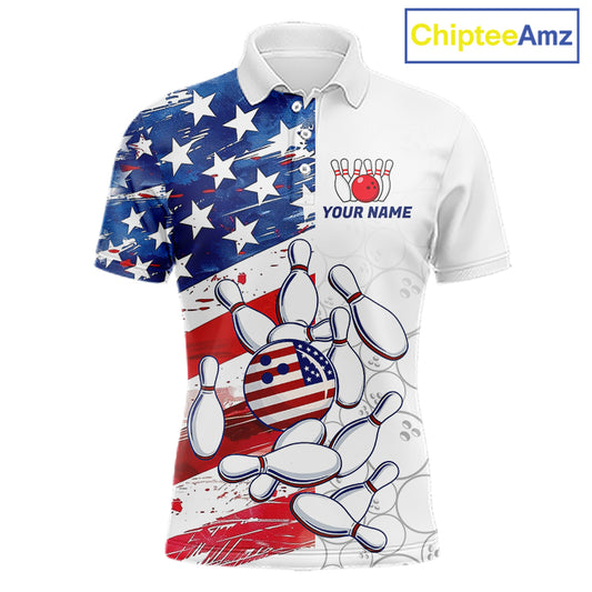 American Flag Patriotic Bowling Shirt For Men Custom Bowling Polo & Quarter Zip Team Shirts TDM6276