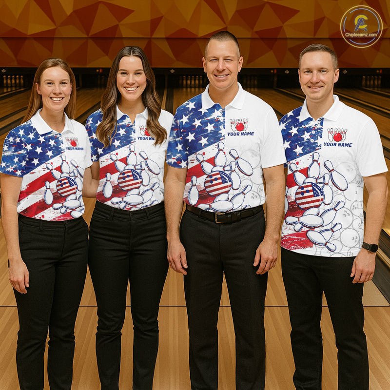 American Flag Patriotic Bowling Shirt For Women Custom Bowling Polo & Quarter Zip Team Shirts TDM6276