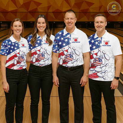American Flag Patriotic Bowling Shirt For Women Custom Bowling Polo & Quarter Zip Team Shirts TDM6276
