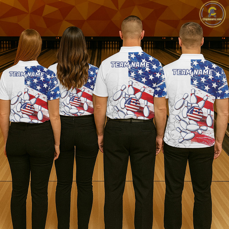 American Flag Patriotic Bowling Shirt For Women Custom Bowling Polo & Quarter Zip Team Shirts TDM6276