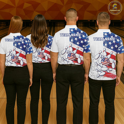 American Flag Patriotic Bowling Shirt For Women Custom Bowling Polo & Quarter Zip Team Shirts TDM6276